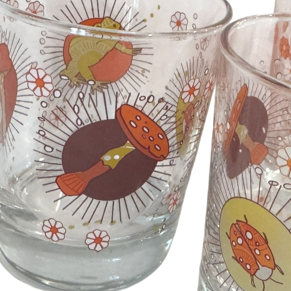 MCM Frog Mushroom Ladybug Drinking Glasses Set 3 Retro IKEA Tumblers Vintage - Picture 4 of 6